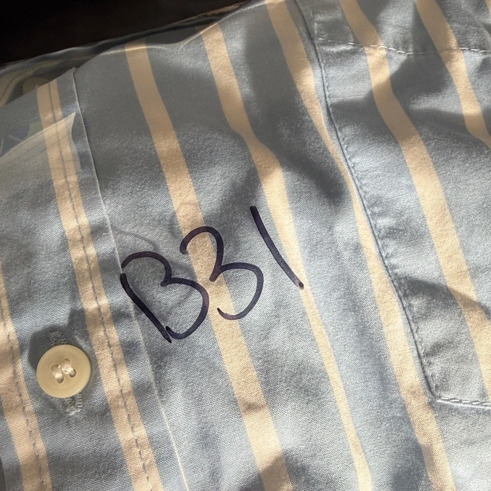 J. Crew Men's Blue and White Striped Button Shirt Size XL Preppy Academia Office